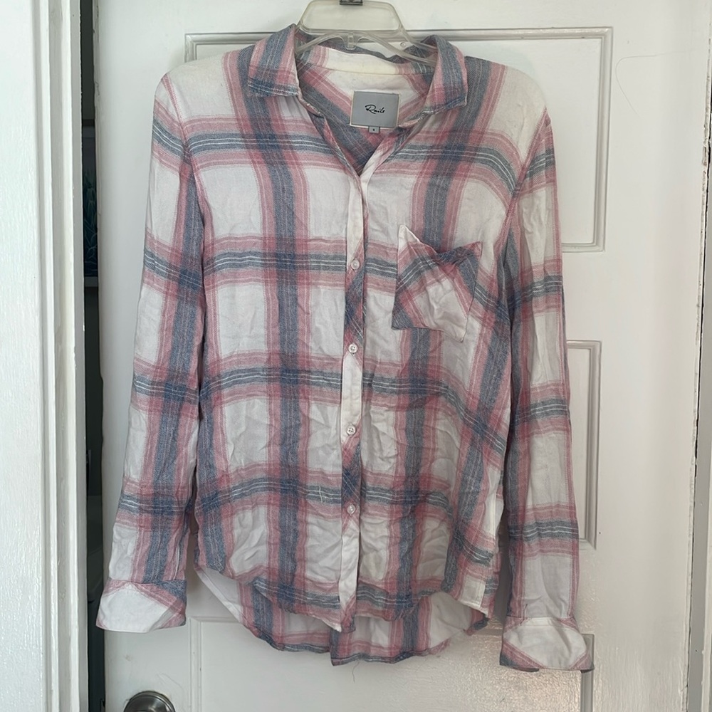 Rails size small pink, white, and blue flannel shirt